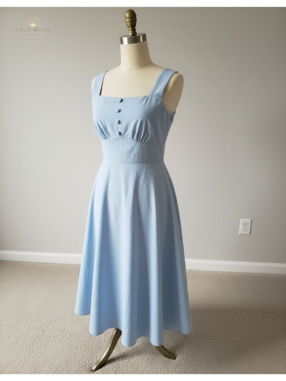Square Neck A-Line Midi Dress with Pockets Adjustable Straps